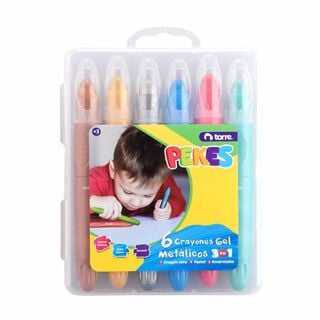 Crayones gel metálico Pekes 3 en 1 6 colores Torre,hi-res