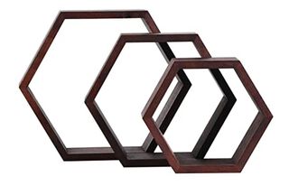 Set de repisas hexagonales pino 3 unidades chocolate,hi-res
