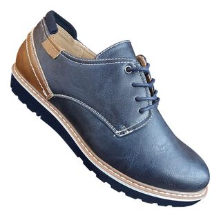 Zapato De Hombre Casual Oxford Cuero Pu Liso - Azul - 7115,hi-res