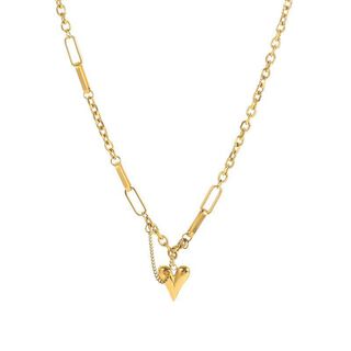 Collar Baño Oro 18 Kilates Doble Diseño Corazón Cadena,hi-res