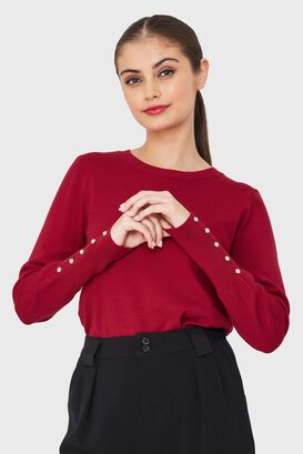 Sweater Punto Fino Detalles Perlas Rojo Nicopoly,hi-res