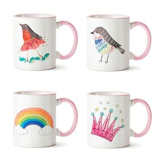 Set x 4 tazones mugs cerámica infantiles niña asa rosada Paper Home.,hi-res