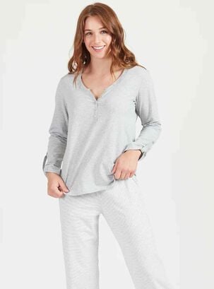 Pijama de mujer Rayas Ml Gris,hi-res