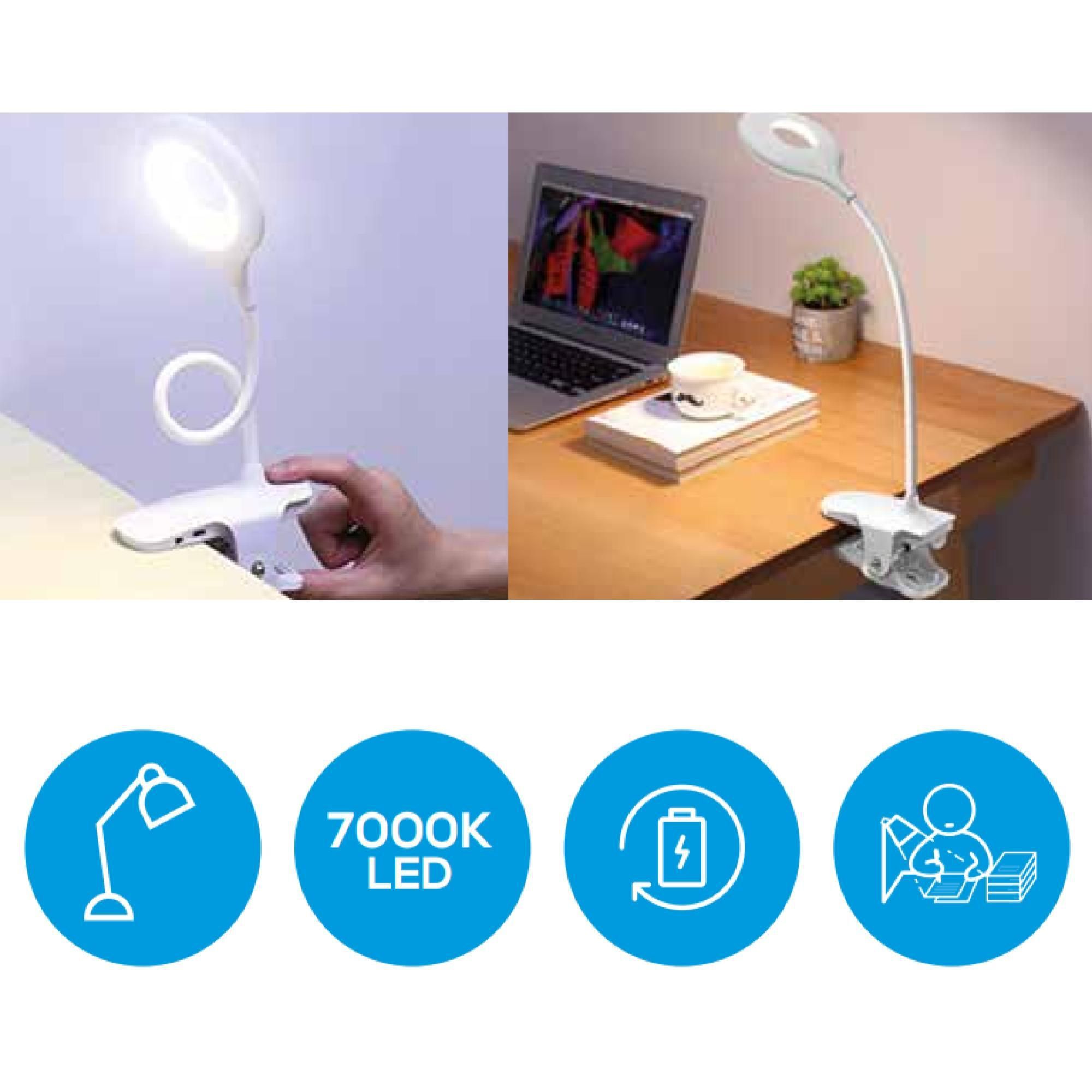 Lampara Clip Inalambrica Con USB 3 Modos De Iluminacion LED 7000K Blanco  Doma