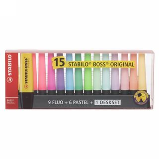 Set 15 Destacadores Stabilo Boss Neon - Pastel + Deskset,hi-res