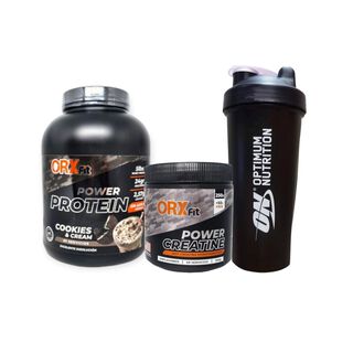 PACK PROTEINA POWER PROTEIN 5LBS COOKIES  + CREATINA + SHAKER - ORXFIT,hi-res