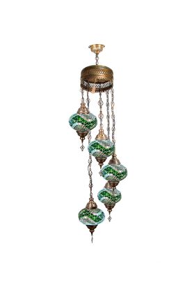 Lámpara turca colgante de 5 esferas M mármara verde,hi-res