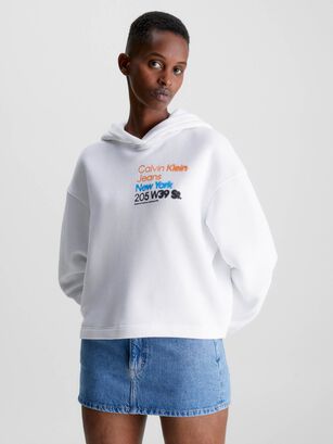 Sudadera cropped con capucha y logo Blanco Calvin Klein,hi-res