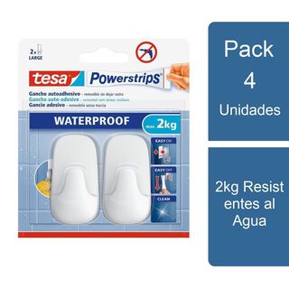 Pack 4x2 Ganchos Adhesivos 2kg Resistentes al Agua tesa,hi-res