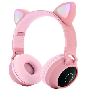 Audífonos Inalámbricos Bluetooth Gato Rosa Headset Luz Rgb,hi-res