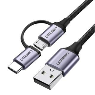 UGREEN Cable USB 2.0 A a Micro USB + USB-C trenzado 1m Negro,hi-res