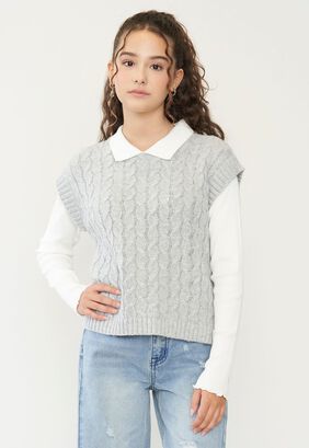 Sweater Vest Niña College Gris Corona,hi-res