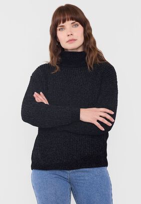 Sweater Mujer Negro Chenille Poliéster Reciclado Corona,hi-res