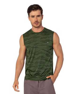 Camiseta manga sisa deportiva y de secado rápido para hombre 508023 Verde Estampado,hi-res