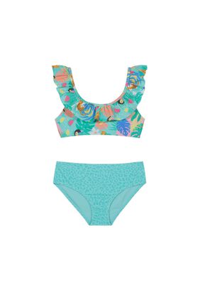 Traje de Baño Bikini UV30+ con Vuelos para Niña Turquesa,hi-res