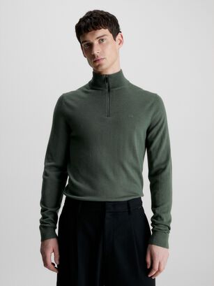 Sweater con Cierre Merino Quarter Verde Calvin Klein,hi-res