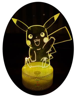 Lámpara ilusión 3D Pikachu Sentado 7 Colores Led,hi-res