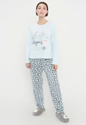 Pijama Mujer Polar Básico Aqua Print Corona,hi-res