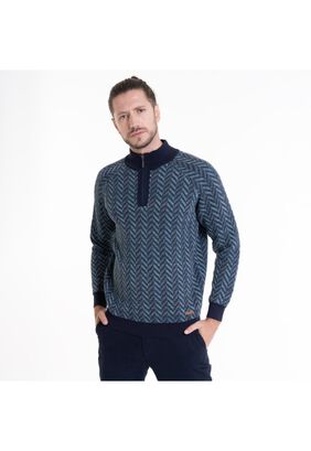 Sweater Half Zipper Contraste Azul Marino,hi-res