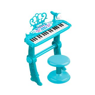Teclado de Piano Infantil con Micrófono y Taburete Celeste,hi-res