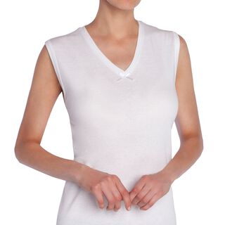 Camiseta Algodón Mujer Sin Manga Blanco,hi-res
