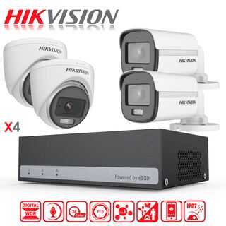 Kit Camaras de Seguridad + DVR 4CH ColorVu Hikvision 300GB,hi-res