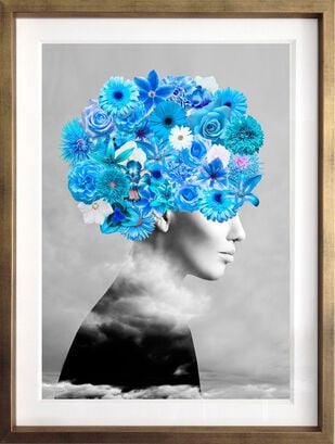Cuadro Colalle Perfil Floral Azul  40x50 cm Marco Dorado,hi-res