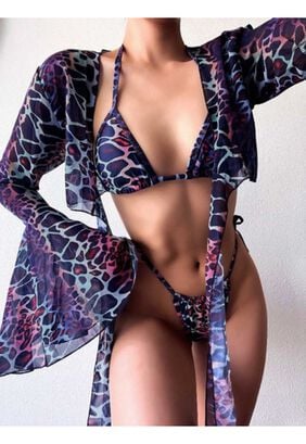 Traje Baño Bikini Corte Alto Leopardo 3 Pzas 2022 Brasileño,hi-res
