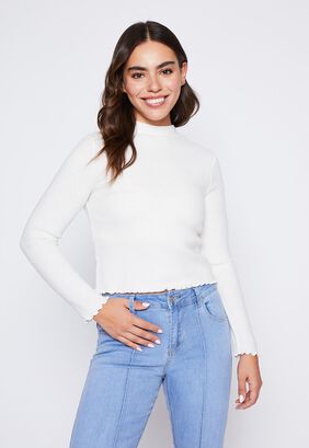 Sweater Mujer Crudo Cuello Alto Soft Family Shop,hi-res