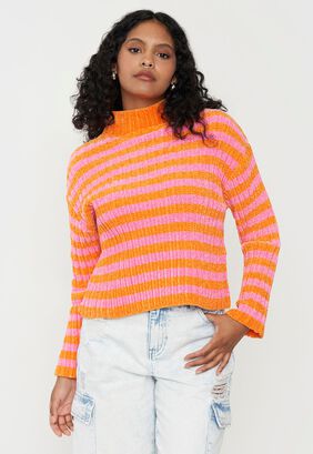 Sweater Mujer Chenille Rib Rosado Rayas Corona,hi-res