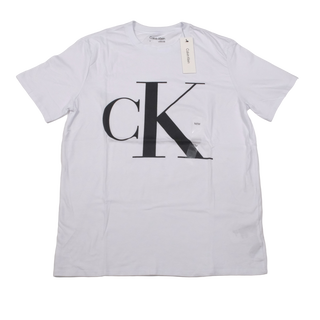 Polera Hombre Calvin Klein Blanca Logo Negro Talla L,hi-res