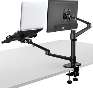 VIOZON - Soporte Black Monitor y Laptop 2 en 1 - Ajustable 17" a 32" doble brazo soporte de escritorio para pantallas LCD de 17 a 32 pulgadas,hi-res