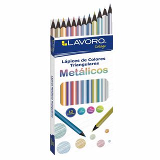 Lapices De Colores 12 Largo Triangular Colores Metalicos,hi-res