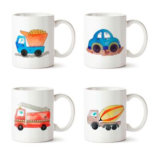 Set x 4 tazones mugs cerámica camiones infantiles asa blanca Paper Home.,hi-res