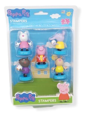 Peppa Pig - Set 5 Figuritas Con Timbres - Sellos - Stampers Peppa con peluche y amigos,hi-res