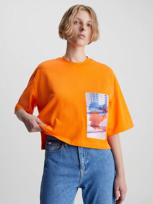 Camiseta bordada holgada Naranja Calvin Klein,hi-res