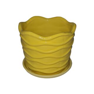 Macetero jarrón con base 13x13x12cm cerámica ondas,hi-res