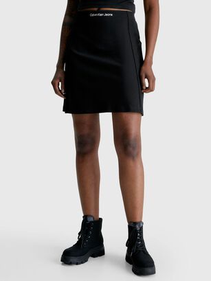 Minifalda con corte evasé de punto milano Negro Calvin Klein,hi-res