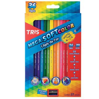 lapices de colores Tris mega soft 36 lapices incluye 2 bicolores neón  1 bicolor metálico 1 Sacapuntas,hi-res
