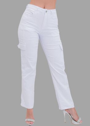 Jeans Straight Cargo Elasticado Blanco,hi-res