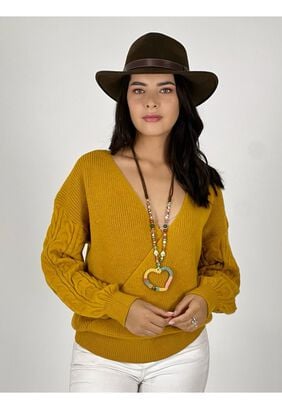 Sweater Cruzado Diseño Trenzado Mostaza,hi-res