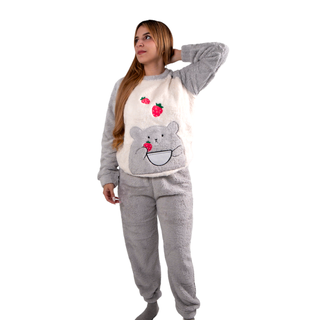 Pijama Mujer Polar Sherpa Diseño Fruti Osito,hi-res