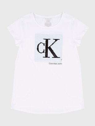Polera Niña Monogram Sequin Blanco Calvin Klein,hi-res