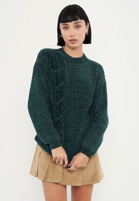Sweater Mujer Chenille Cuello Mock Verde Corona,hi-res