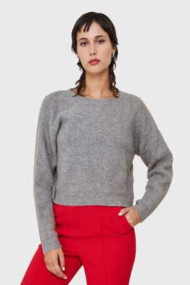 Sweater Crop Acanalado Gris Nicopoly,hi-res