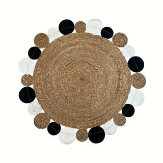 Alfombra Decorativa Yute Circular Negro/Blanco 120 cms Estilo Boho,hi-res