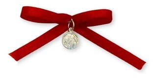 Medalla Protección Bebe San Benito Cinta Roja Plata,hi-res