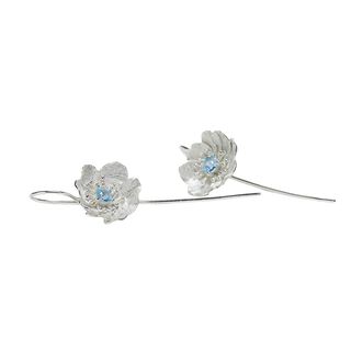Aros Flores para mujer, Plata 925 y circón - Azul Zafira,hi-res
