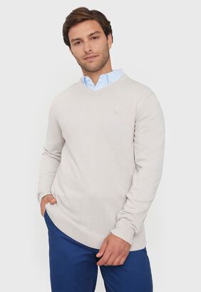 Sweater Hombre V-Neck Tejido Ligero Beige Corona,hi-res