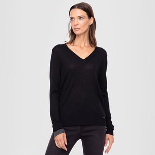 Women Sweater Solid Line Black  Black Bubba,hi-res